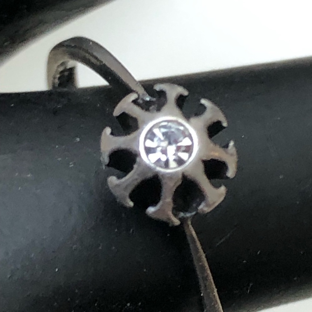 Dainty Stamped Sterling Rhinestone Starburst Ring Sz 7.25